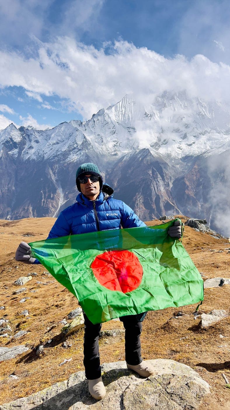 Ariful at the summit of Tserko Ri in Nepal