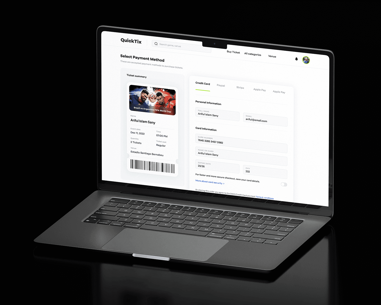 QuickTix screen