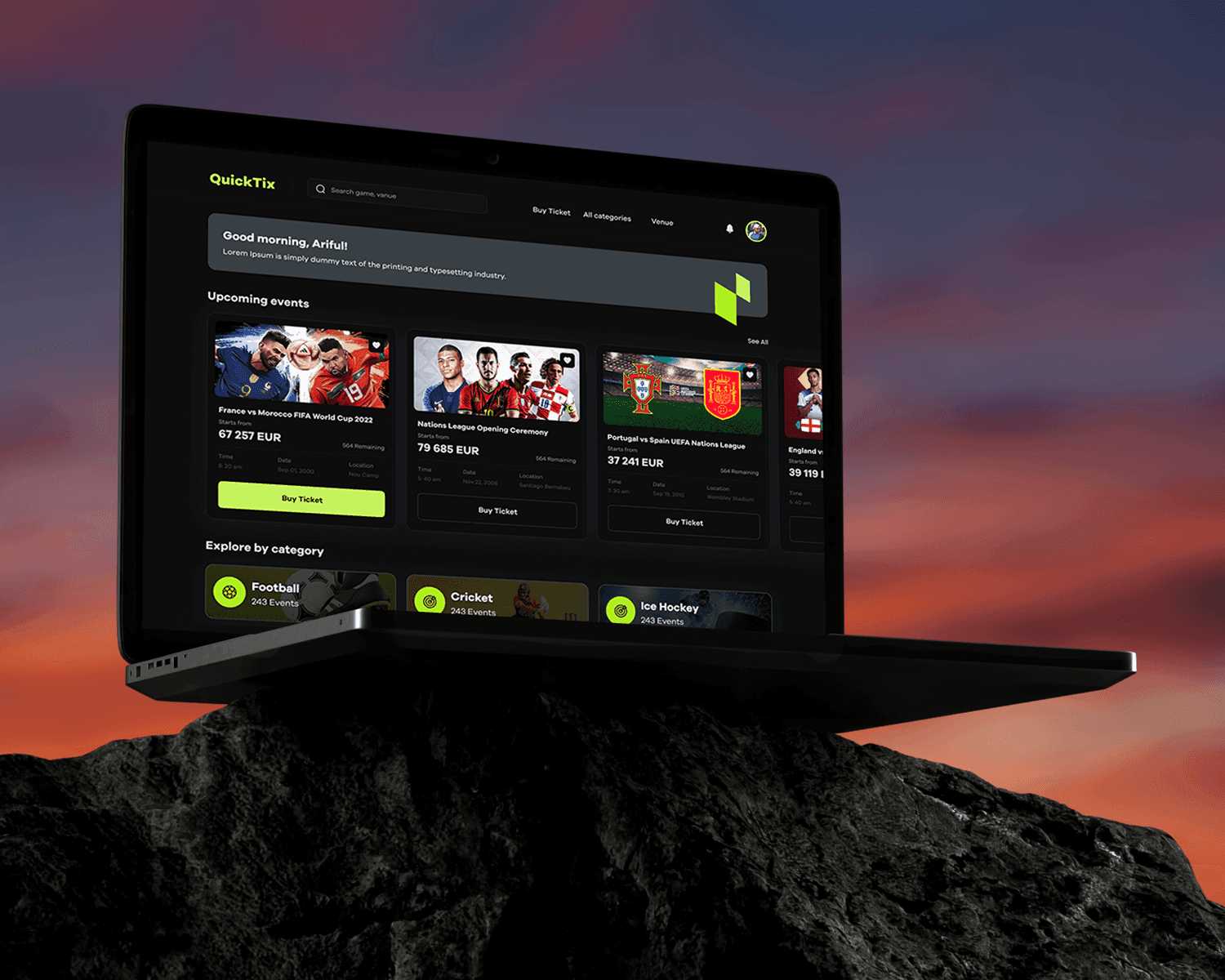 QuickTix screen