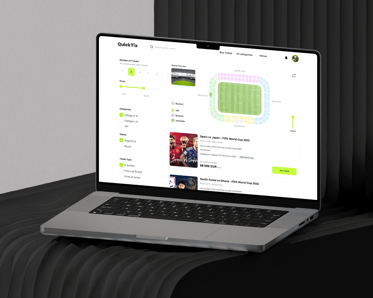 QuickTix screen